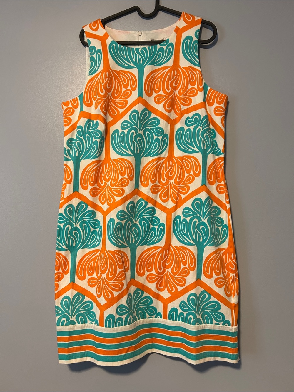 Sleeveless Orange and Teal Mini Shift Dress 14